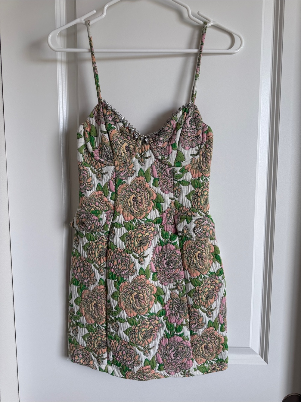 Zara Dress Jewel Jacquard Mini Spaghetti Straps Summer Floral